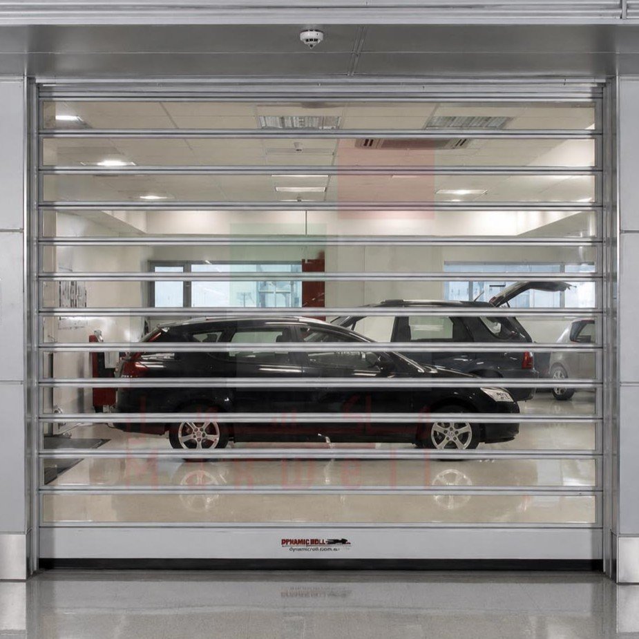 Transparent rolling shutters Dubai by Maxwell Shutters protecting a commercial