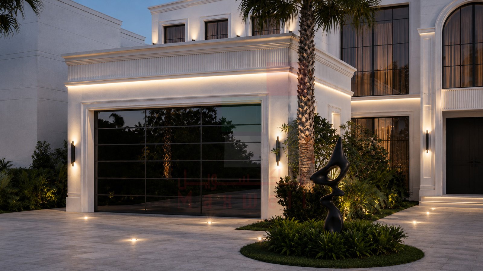 Modern garage door installed on a villa