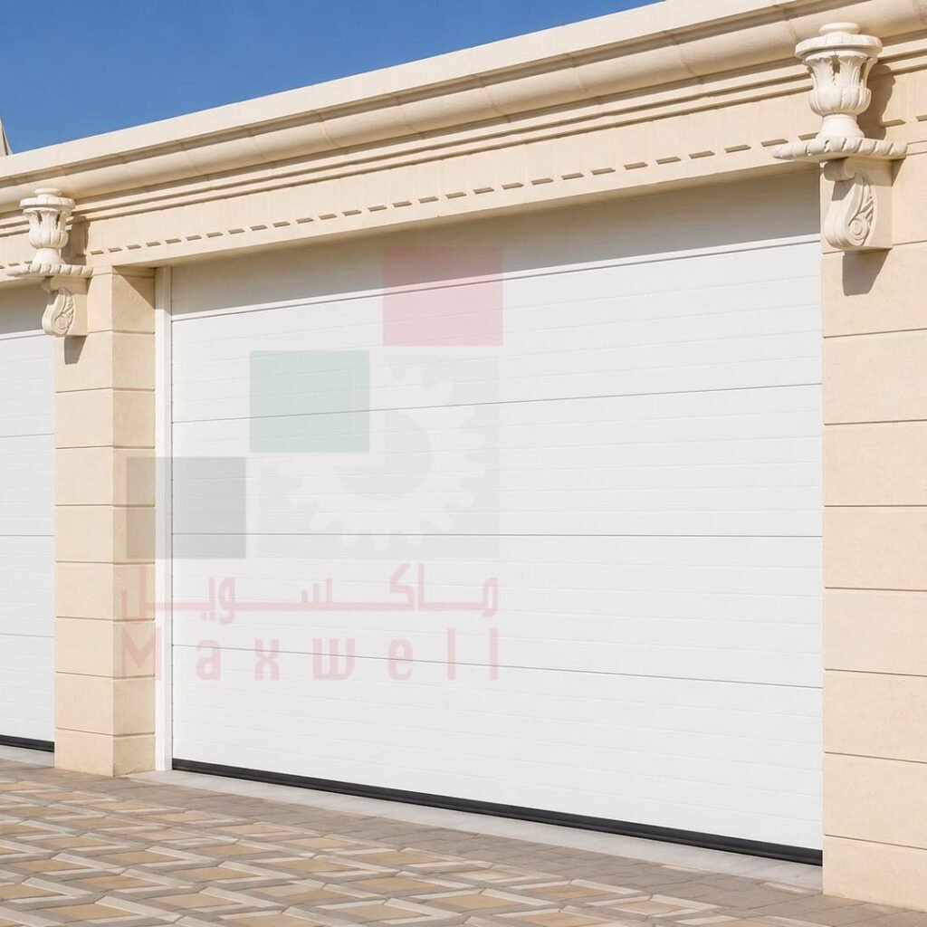 Modern white sectional garage doors in Dubai installed