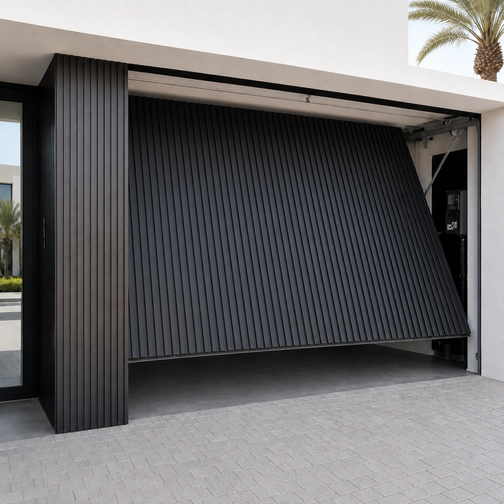 Modern black overhead garage doors in Dubai by