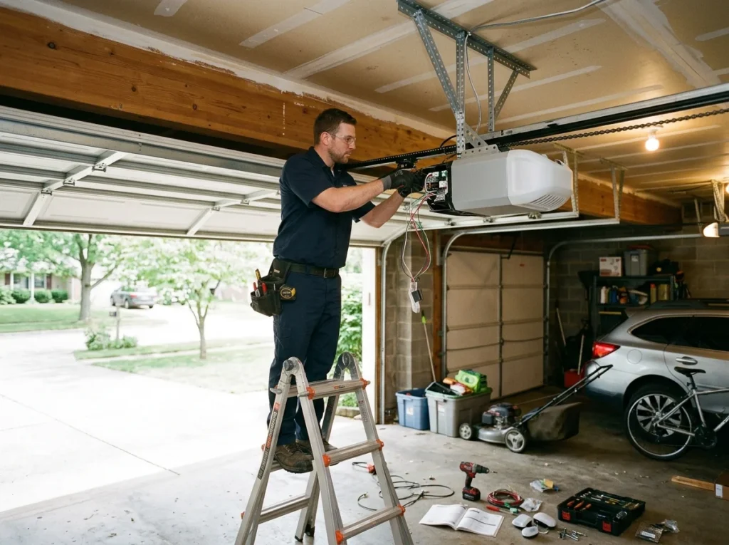 Newly installed garage door on a residential home